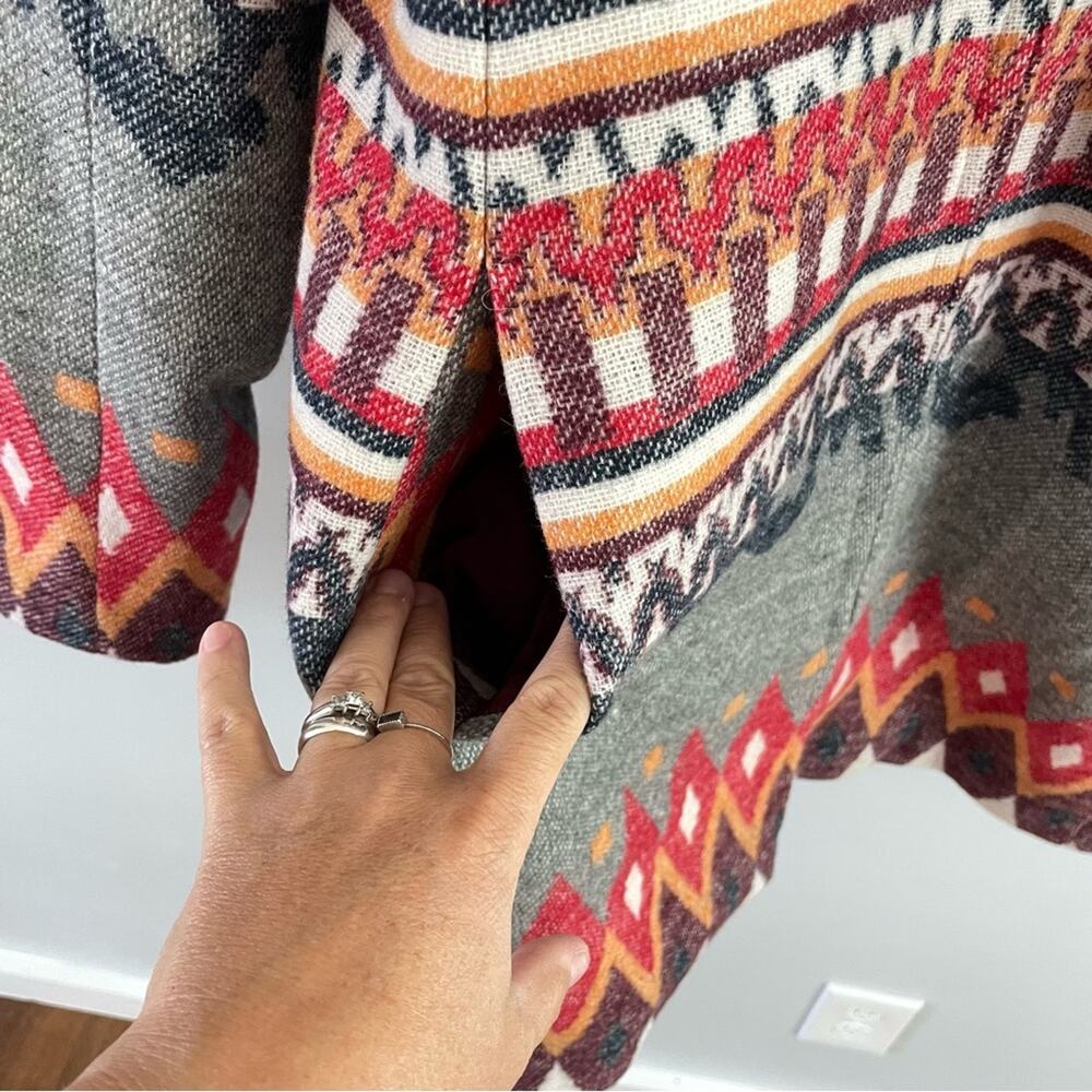 NorthStyle | Women’s Long Southwestern Blazer Jacket Coat Aztec Boho Red Zipper - Picture 4 of 11